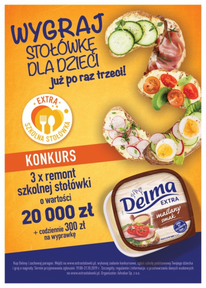 „Extra Szkolna Stołówka” - rusza 3. edycja programu marki Delma Dziecko, LIFESTYLE - Od 19 sierpnia trwa 3. edycja ogólnopolskiego programu „Extra Szkolna Stołówka”, którego inicjatorem jest marka Delma.