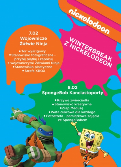 Druga odsłona bajkowych ferii z Nickelodeon w VIVO! Piła Dziecko, LIFESTYLE - Koniec ferii wcale nie musi być smutny. W VIVO! Piła, 7-8 lutego, szykuje się prawdziwa gratka dla małych miłośników kreskówek Nickelodeon. Przez dwa dni na dzieci czeka niezapomniana przygoda z Wojowniczymi Żółwiami Ninja i SpongeBobem!