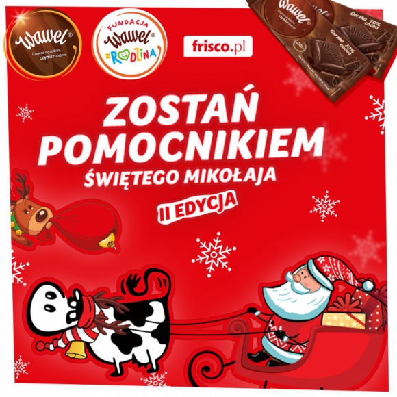 Kolejna edycja świątecznej współpracy Fundacji „Wawel z Rodziną” z frisco.pl Dziecko, LIFESTYLE - Święta Bożego Narodzenia zbliżają się coraz większymi krokami. To oznacza, że po raz kolejny rusza organizowana przez Wawel i Fundację “Wawel z Rodziną” ogólnopolska akcja “Zostań pomocnikiem Św. Mikołaja”.